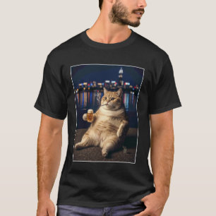 Funny Board Cat Meme Cool Drinking Smoking Cat Art T-Shirt