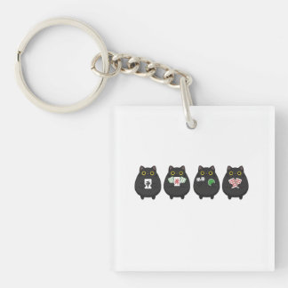 Funny Board Game Night , Mahjong Black Cat Key Ring