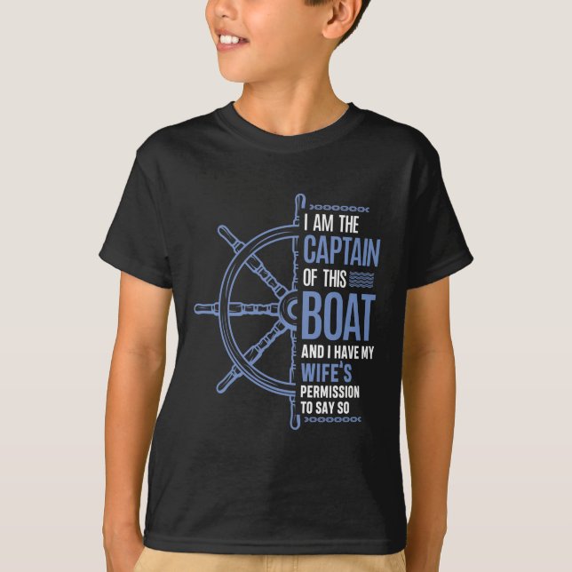 Funny Boat Captain Husband Wifes Permission T-Shirt (Front)