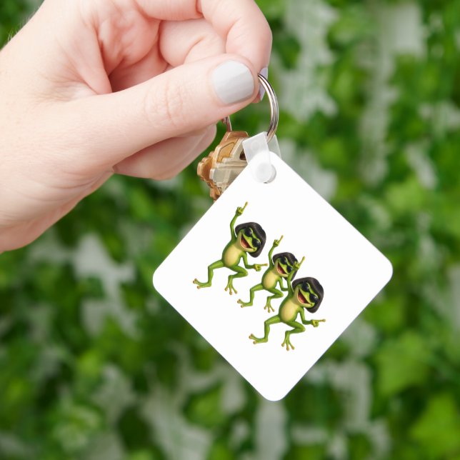 Funny Bob Haircut Frog Meme Gift Square Keychain (Hand)