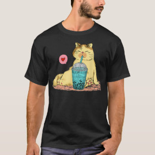 Funny Boba Cat Tea Bubble Milk Tea Heart T-Shirt