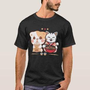 Funny Boba Ramen Cats Kawaii Anime Japan Cute Nek T-Shirt