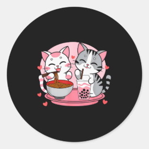 Funny Boba Ramen Cats Kawaii Anime Japan Cute Neko Classic Round Sticker