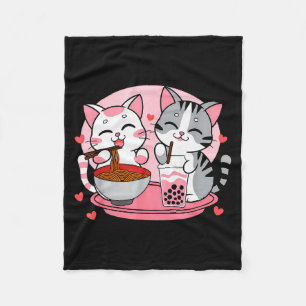 Funny Boba Ramen Cats Kawaii Anime Japan Cute Neko Fleece Blanket