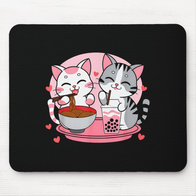 Funny Boba Ramen Cats Kawaii Anime Japan Cute Neko Mouse Mat (Front)