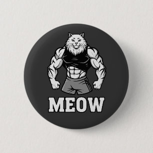 Funny bodybuilder cat showing off massive muscles 6 cm round badge