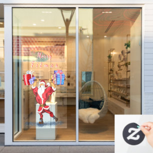 Funny Bodybuilder Santa Claus with Christmas Gifts Window Cling