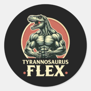 Funny Bodybuilder Tyrannosaurus Flex Gym T-rex Din Classic Round Sticker