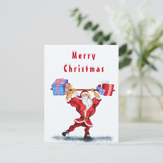 Funny Bodybuilding Christmas Card Fitness Santa (Standing Front)