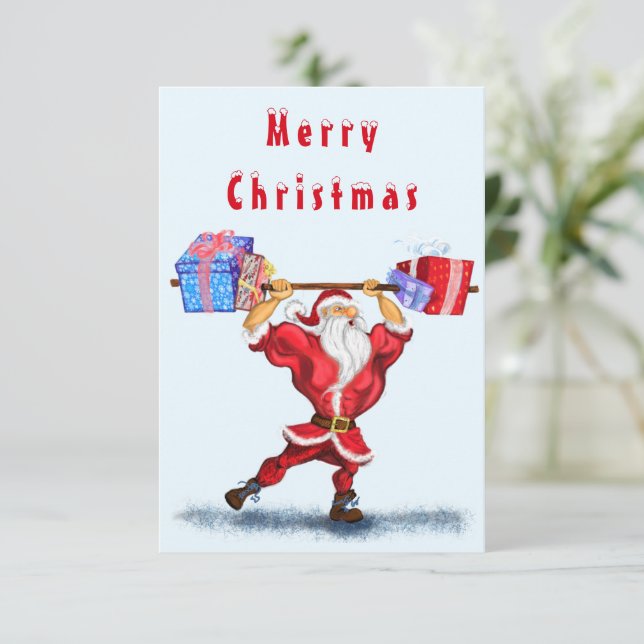 Funny Bodybuilding Christmas Card Fitness Santa (Standing Front)