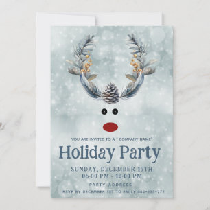 Funny boho pine cone reindeer holiday corporate invitation