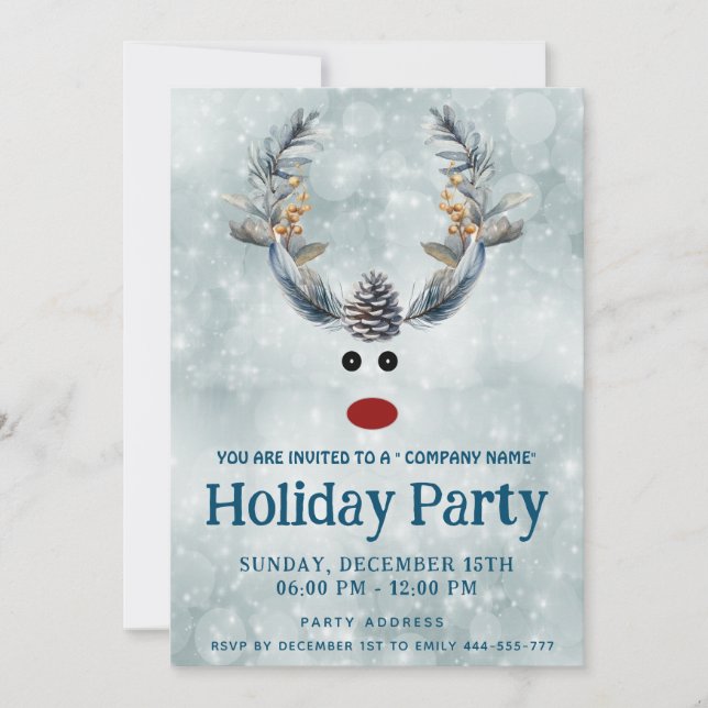 Funny boho  reindeer holiday party corporate invitation (Front)