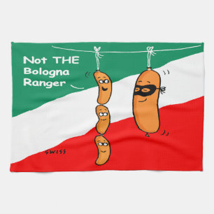 Funny Bologna and Hot Dogs BBQ Grilling  Tea Towel