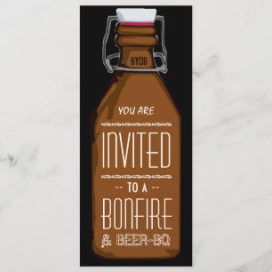 Funny Bonfire & Beer BQ Barbecue Engagement Party Invitation