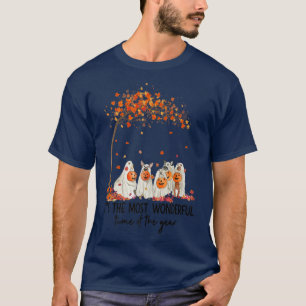 Funny Boo Dogs Autumn Leaf Tree Funny Dog Lovers T-Shirt