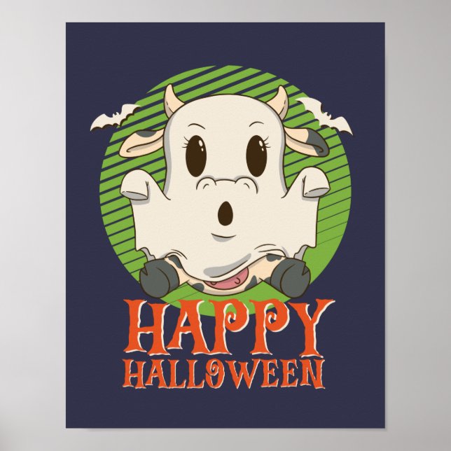 Funny Boo Ghost Baby Cow Moo Happy Halloween Poster (Front)