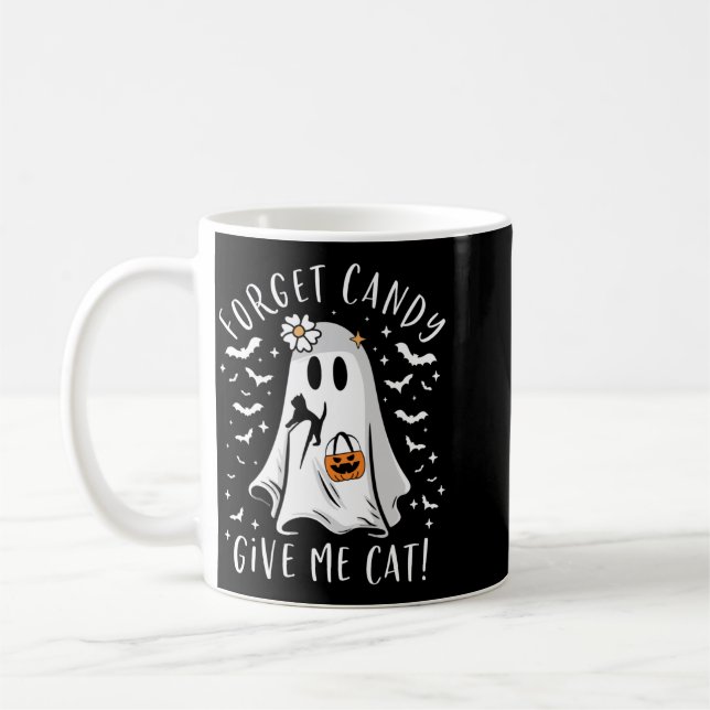 Funny Boo Ghost Black Cat Forget Candy Give Cat Coffee Mug (Left)