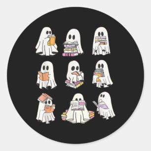 Funny Boo Ghost Reading Book Halloween Spooky Seas Classic Round Sticker