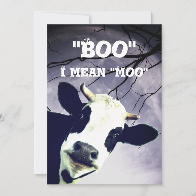 Funny Boo I mean Moo Cow Moon Halloween Party Invitation (Front)