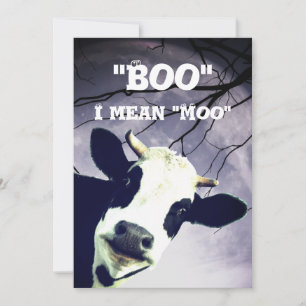 Funny Boo I mean Moo Cow Moon Halloween Party Invitation