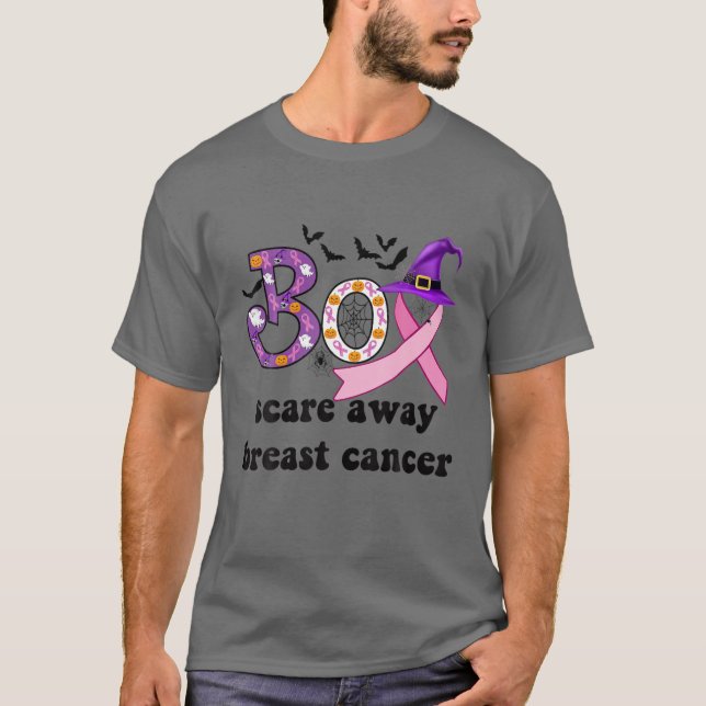 Funny Boo Scare Away Breast Cancer Halloween Boo P T-Shirt (Front)