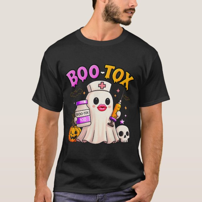 Funny Boo Tox Aesthetic Nurse Ghost Skull Pumpkin  T-Shirt (Front)