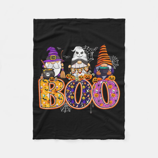 Funny Boo Witch Sipders Pumpkins Happy Halloween G Fleece Blanket (Front)