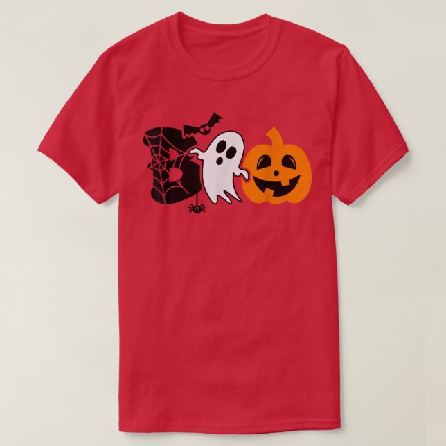 Funny boo with ghost and pumpkins for halloween co T-Shirt (Design Front)
