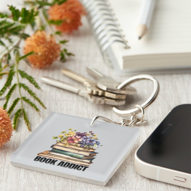 Funny book addict word art  key ring (Front Right)