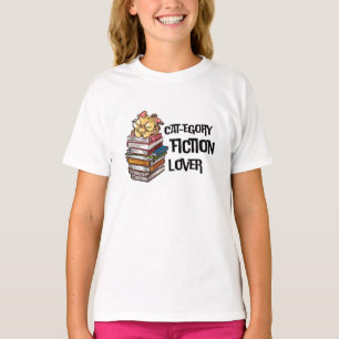 Funny Book Cat Lover Quote Cat-egory Fiction Lover T-Shirt