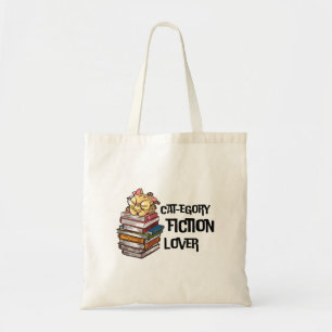 Funny Book Cat Lover Quote Cat-egory Fiction Lover Tote Bag