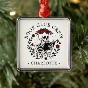 Funny Book Club Crew Quote Personalised Christmas Metal Tree Decoration