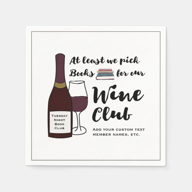 Funny Book Club | Drink Wine Club Girls Night Out Napkin (Front)