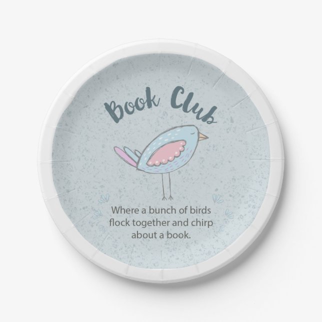 Funny Book Club Group Meeting Modern Bird Paper Plate (Front)