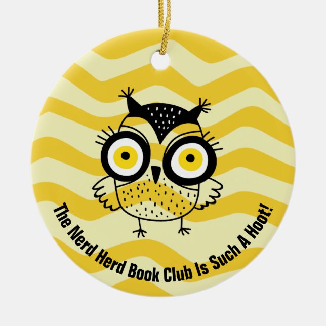 Funny Book Club Owl Modern Ceramic Tree Decoration (Front)
