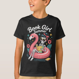 Funny Book Girl Summer Skeleton Reading Books Love T-Shirt