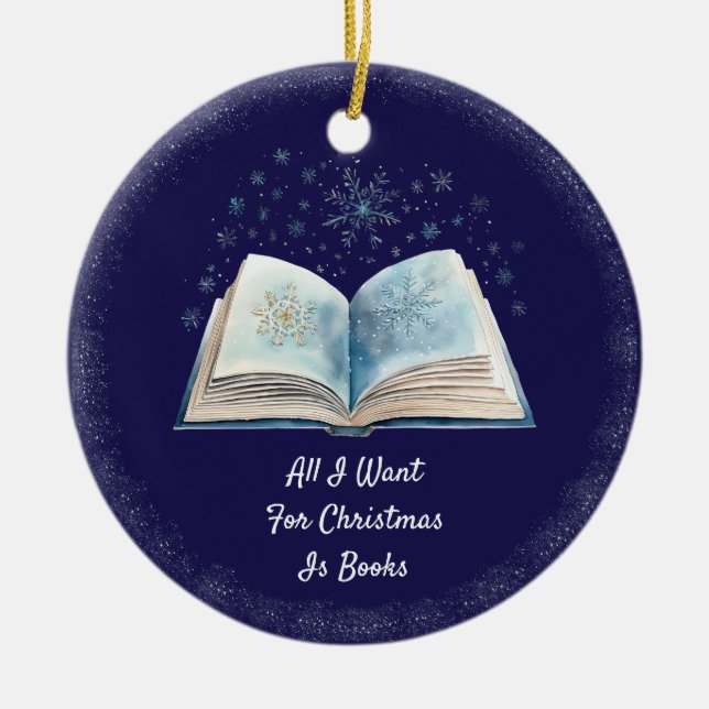 Funny Book Lover Ceramic Tree Decoration (Front)