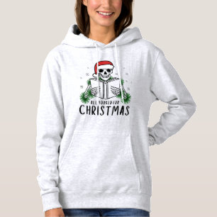 Funny Book Lover Christmas Skeleton Reading Hoodie