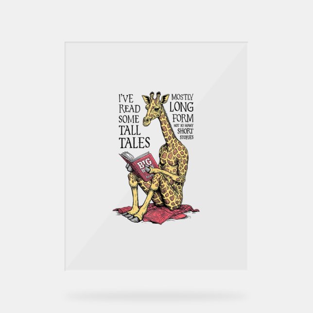 Funny Book Lover Giraffe Long Form Tall Tales Read Acrylic Sign (Front)