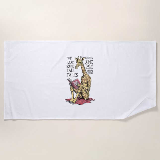 Funny Book Lover Giraffe Long Form Tall Tales Read Beach Towel (Front)
