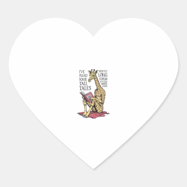Funny Book Lover Giraffe Long Form Tall Tales Read Heart Sticker (Front)