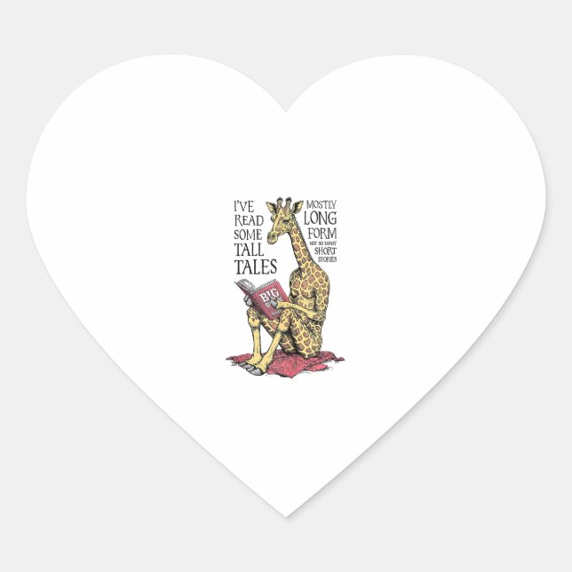 Funny Book Lover Giraffe Long Form Tall Tales Read Heart Sticker (Front)