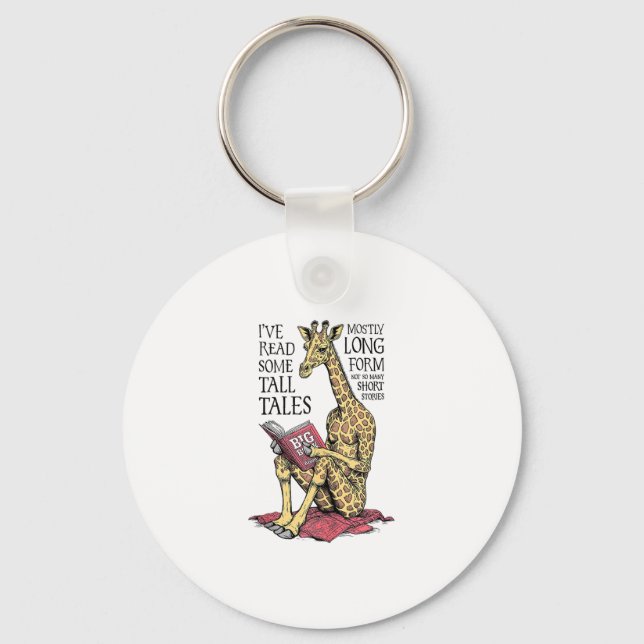 Funny Book Lover Giraffe Long Form Tall Tales Read Key Ring (Front)