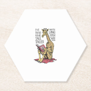 Funny Book Lover Giraffe Long Form Tall Tales Read Paper Coaster