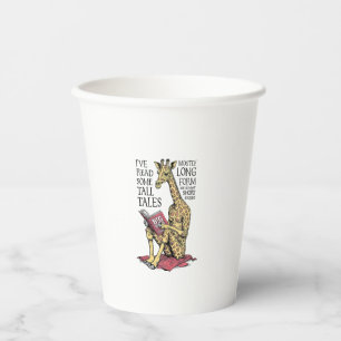 Funny Book Lover Giraffe Long Form Tall Tales Read Paper Cups