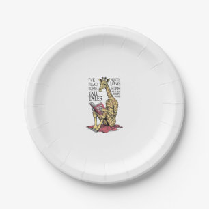 Funny Book Lover Giraffe Long Form Tall Tales Read Paper Plate