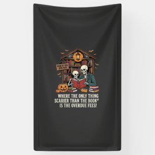 Funny Book Lover Halloween Skeleton Library Design Banner