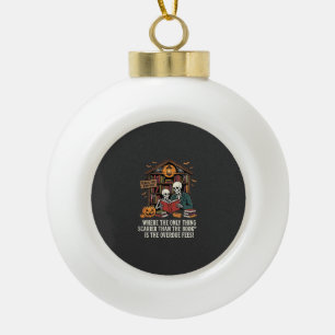 Funny Book Lover Halloween Skeleton Library Design Ceramic Ball Christmas Ornament