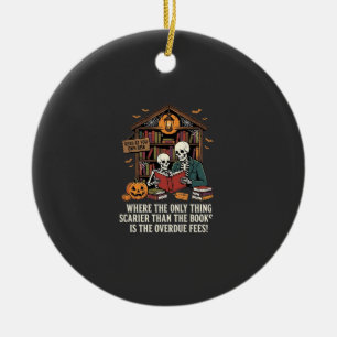 Funny Book Lover Halloween Skeleton Library Design Ceramic Tree Decoration