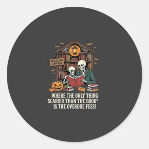 Funny Book Lover Halloween Skeleton Library Design Classic Round Sticker